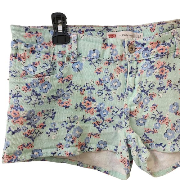 Levi's Green Blue Pink Floral Shorty Shorts Size 15 Low Rise y2k Style - Picture 2 of 8